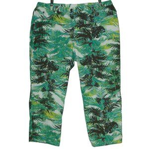 Ruby Rd Capri Jeans 16 x 24" teal green brown white tropical floral print crop